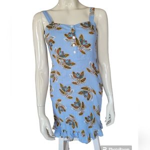 XS blue sundress with brown details